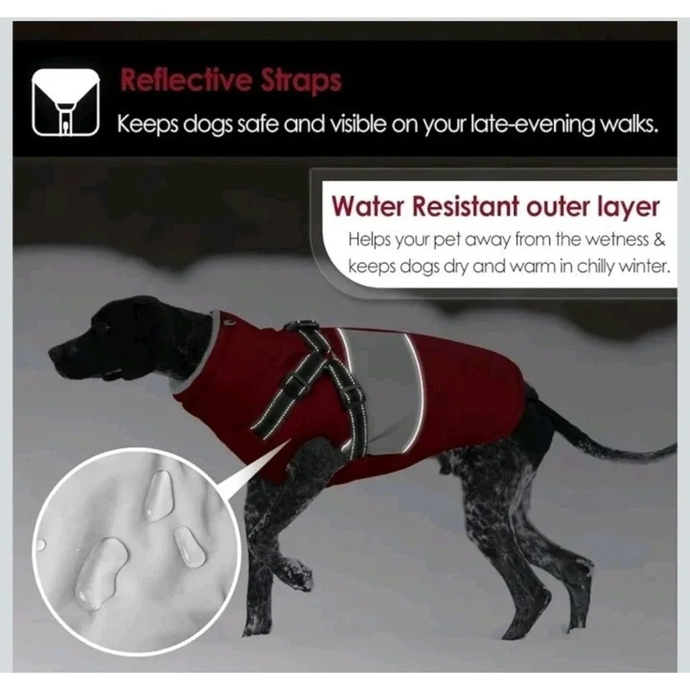 AOFITEE 2 in 1 Dog Coat Built-in harness Zip Jacket Grey Red Small‎ 17.3